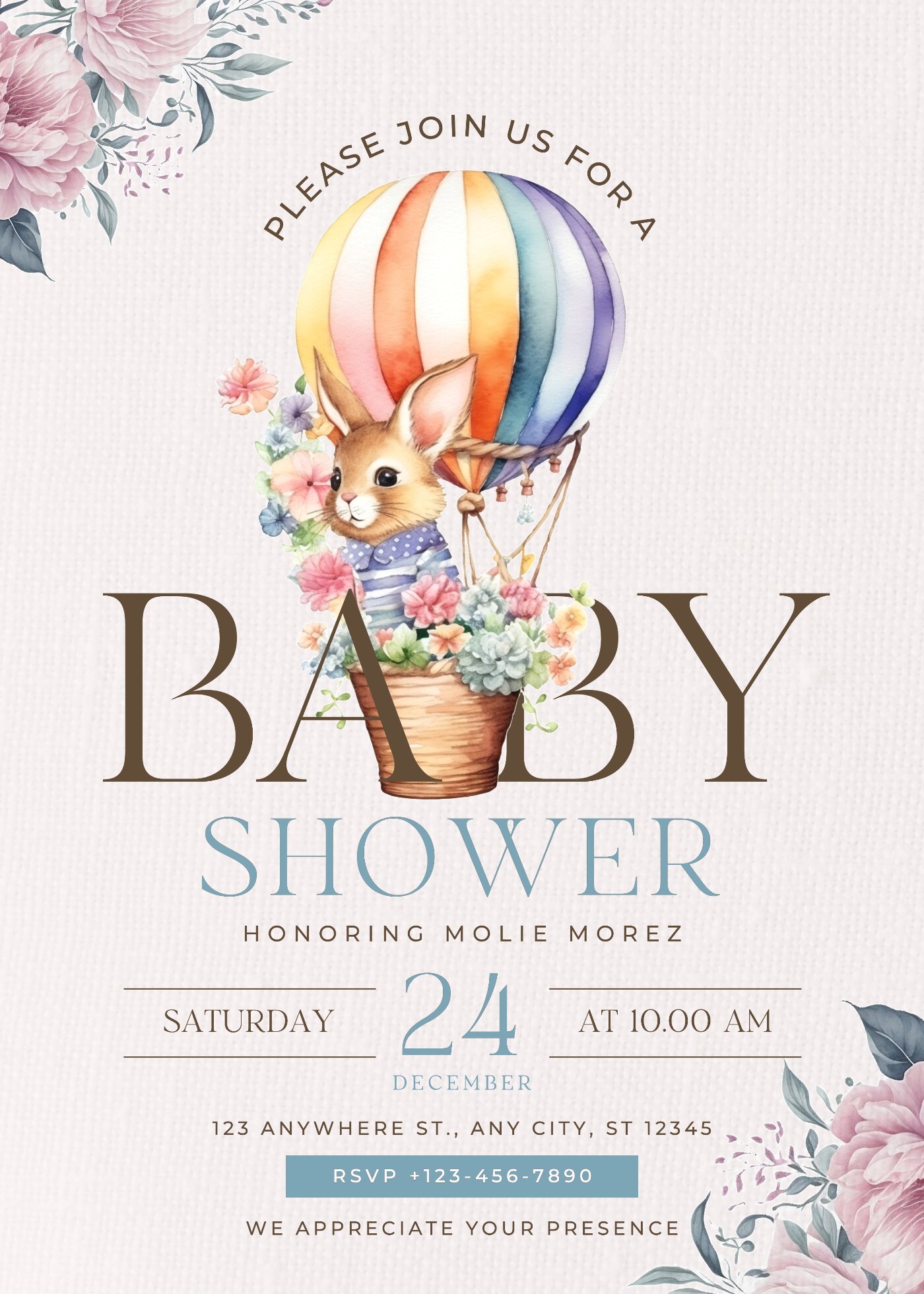 Minimalist Floral Baby Shower Invitation Card