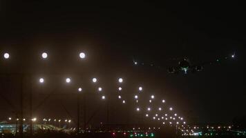 Night landing runway lights video