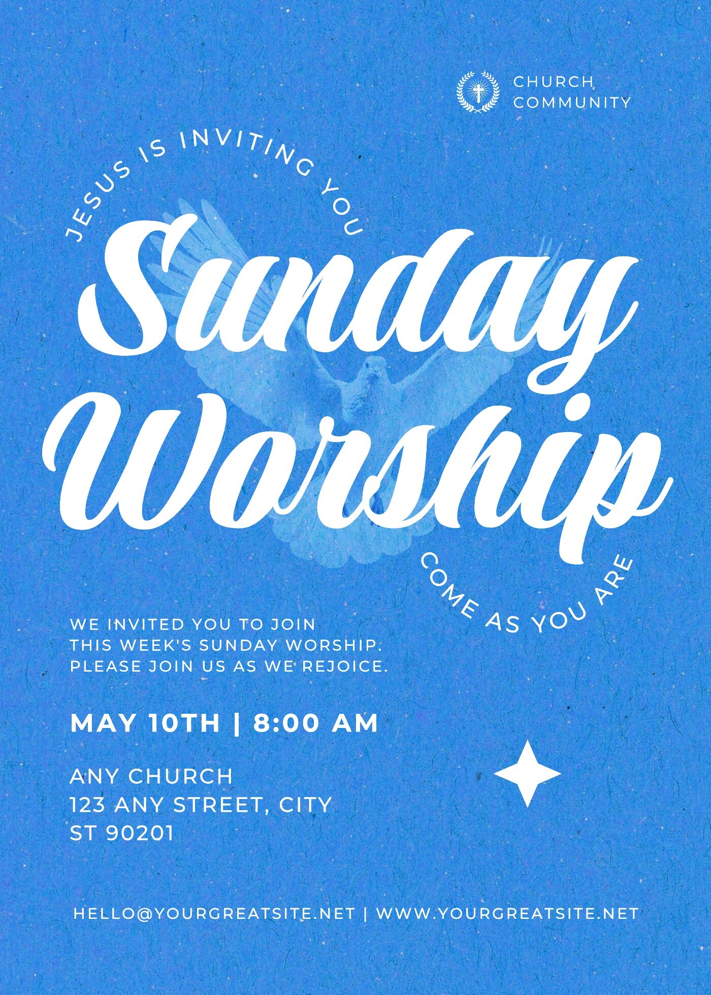 Minimalist Church Sunday Worship Invitation Card Template