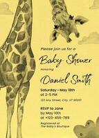 Minimalist Baby Shower Invitation Card Template with Watercolor Giraffe