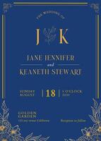 blue wedding invitation vertical template