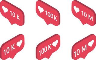 a set of red speech bubbles with the words 10k, 100k, 1k, 10 vector