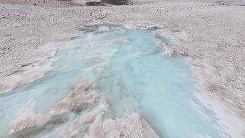 A pool of fluid among the snow, a geological phenomenon in the natural landscape video