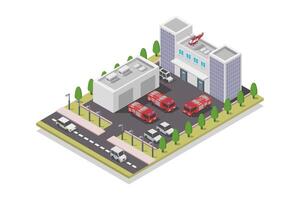 Isometric fire station building on white background vector