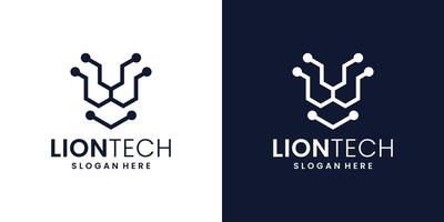 Abstract lion logo design template and technology connection logo with line style design graphic illustration. Symbol, icon, creative. vector