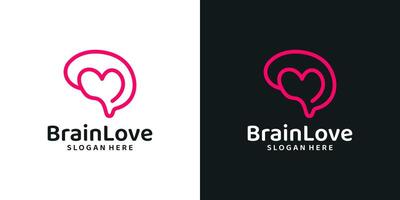 Brain logo design template with heart love logo design graphic . Symbol, icon, creative. vector