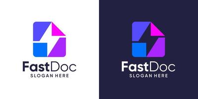 Fast doc logo design template. Document with lightning bolt graphic design . Symbol, icon, creative. vector