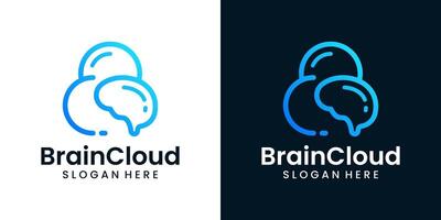 Cloud data logo design template with smart brain design graphic illustration. Symbol, icon, creative. vector