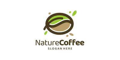 Natural coffee logo design template. Leaf logo with coffee beans logo design graphic . Symbol, icon, creative. vector