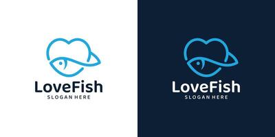 Heart love design template. Fish logo with line art style design graphic illustration. Symbol, icon, creative. vector