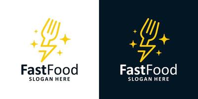 Fast food logo design template. Line model lightning bolt with spoon fork graphic design illustration. icon, symbol, creative. vector