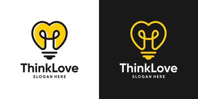 Heart love logo design template with light bulb design graphic illustration. Symbol, icon, creative. vector