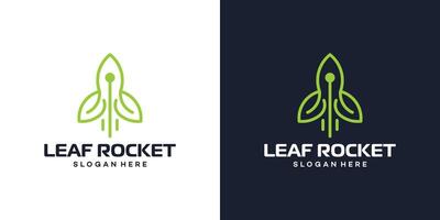 Rocket logo design template with nature leaf design graphic illustration. Symbol, icon, creative. vector