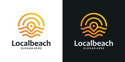 Pin location logo design template with wave logo and and the sun with an abstract line model graphic design . Symbol, icon, creative. vector