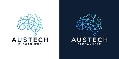 Map of australia logo design template with abstract dot, molecule and network Internet system logo design graphic . Symbol, icon, creative. vector