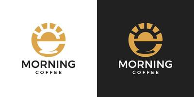 Morning coffee logo design template. Coffee cup with sun design graphic illustration. Symbol, icon, creative. vector