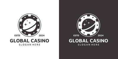 Casino coins logo design template with globe graphic design illustration. icon, symbol, creative. vector