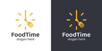 Eat time logo design template. Time clock with spoon fork design graphic illustration. Symbol, icon, creative. vector