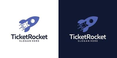 Rocket logo design template with travel ticket design graphic illustration. Symbol, icon, creative. vector