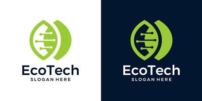 Eco tech logo design template. leaf with digital data technology design graphic illustration. Symbol, icon, creative. vector