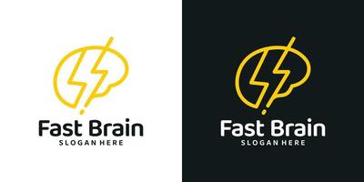 Think fast logo design template. Brain logo with lightning bolt design graphic . Symbol, icon, creative. vector