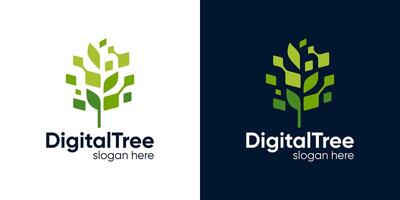 Abstract tree logo design template with digital pixel technology graphic design . Symbol, icon, creative. vector