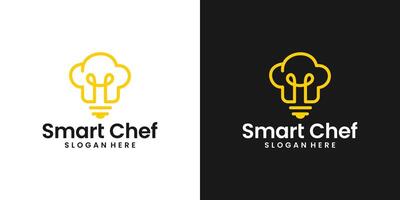 Smart chef logo design template. Chef hat logo with light bulb with line style design graphic illustration. Symbol, icon, creative. vector