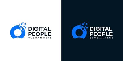 digital personas logo diseño modelo. tecnología humano concepto con digital píxel gráfico diseño . símbolo, icono, creativo. vector