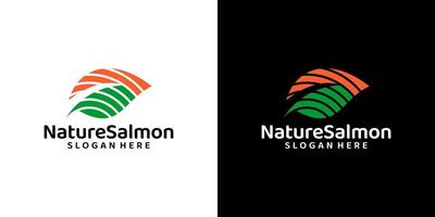 Leaf logo design template with salmon design graphic . Symbol, icon, creative. vector