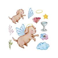 Watercolor cute baby angel dog, nursery vector