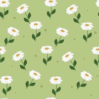 Cute white daisies seamless pattern. Spring pattern on a pastel green background. Minimalistic style. Wallpaper with flowers, textiles, wrapping paper. vector