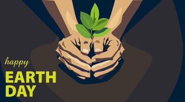 hands holding soil and planting new tree plants with green leaves and small trunks the world protect happy earth day vector