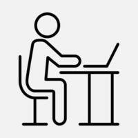 trabajador en computadora escritorio línea icono vector