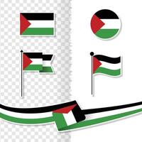 Set of palestine national flag collection, button rounded, flat rounded, wavy, ribbon, palestine national flags isolated on background vector