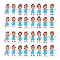 Big cute girl set with happy, sad, worried, angry, gesture or expression with multiple posses illustration vector