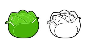 Funny cute happy Cabbage characters bundle set. hand drawn cartoon kawaii character illustration icon. Cute Cabbage. Outline cartoon illustration for coloring book vector