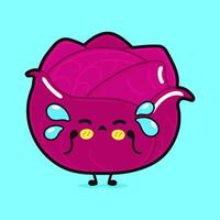 Crying Red Cabbage character. hand drawn cartoon kawaii character illustration icon. Isolated on blue background. Sad Red Cabbage character concept vector