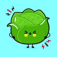 Angry Cabbage character. hand drawn cartoon kawaii character illustration icon. Isolated on blue background. Sad Cabbage character concept vector