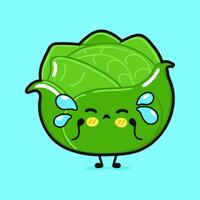 Crying Cabbage character. hand drawn cartoon kawaii character illustration icon. Isolated on blue background. Sad Cabbage character concept vector