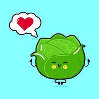 Cabbage doing yoga with speech bubble. hand drawn cartoon kawaii character illustration icon. Isolated on blue background. Cabbage in love character concept vector