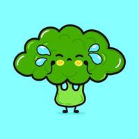 Crying Broccoli character. Hand drawn cartoon kawaii character illustration icon. Isolated on blue background. Sad Broccoli character concept vector