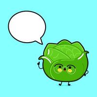 Cabbage with speech bubble. hand drawn cartoon kawaii character illustration icon. Isolated on blue background. Cabbage character concept vector