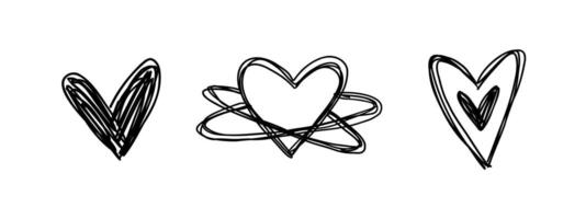 Set of doodle hearts of different shapes drawn by hand. simple illustration vector