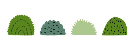 Set of doodle bushes of different shapes. Jungle, forest, nature. Hand drawn illustration in flat style. vector