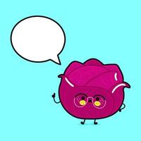 Red Cabbage with speech bubble. hand drawn cartoon kawaii character illustration icon. Isolated on blue background. Red Cabbage character concept vector