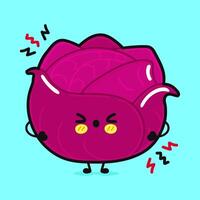 Angry red Cabbage character. Hand drawn cartoon kawaii character illustration icon. Isolated on blue background. Sad red Cabbage character concept vector