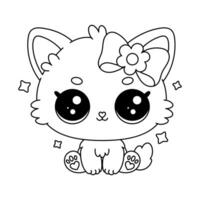 Cartoon cat or kitten. Baby animal in line drawing. illustration isolated on white background. For printable children's and adults coloring page or book, kids toddler activity. vector