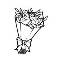 Romantic bouquet of flowers tied with a bow. Holiday gift. Doodle. botanical illustration isolated on white background. vector