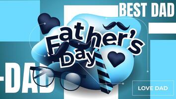trendy father's day card with abstract fluid shapes, tie, moustache and glasses. illustration vector