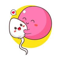 Cute sperm and egg cell cartoon character. Health concept design. Art illustration vector